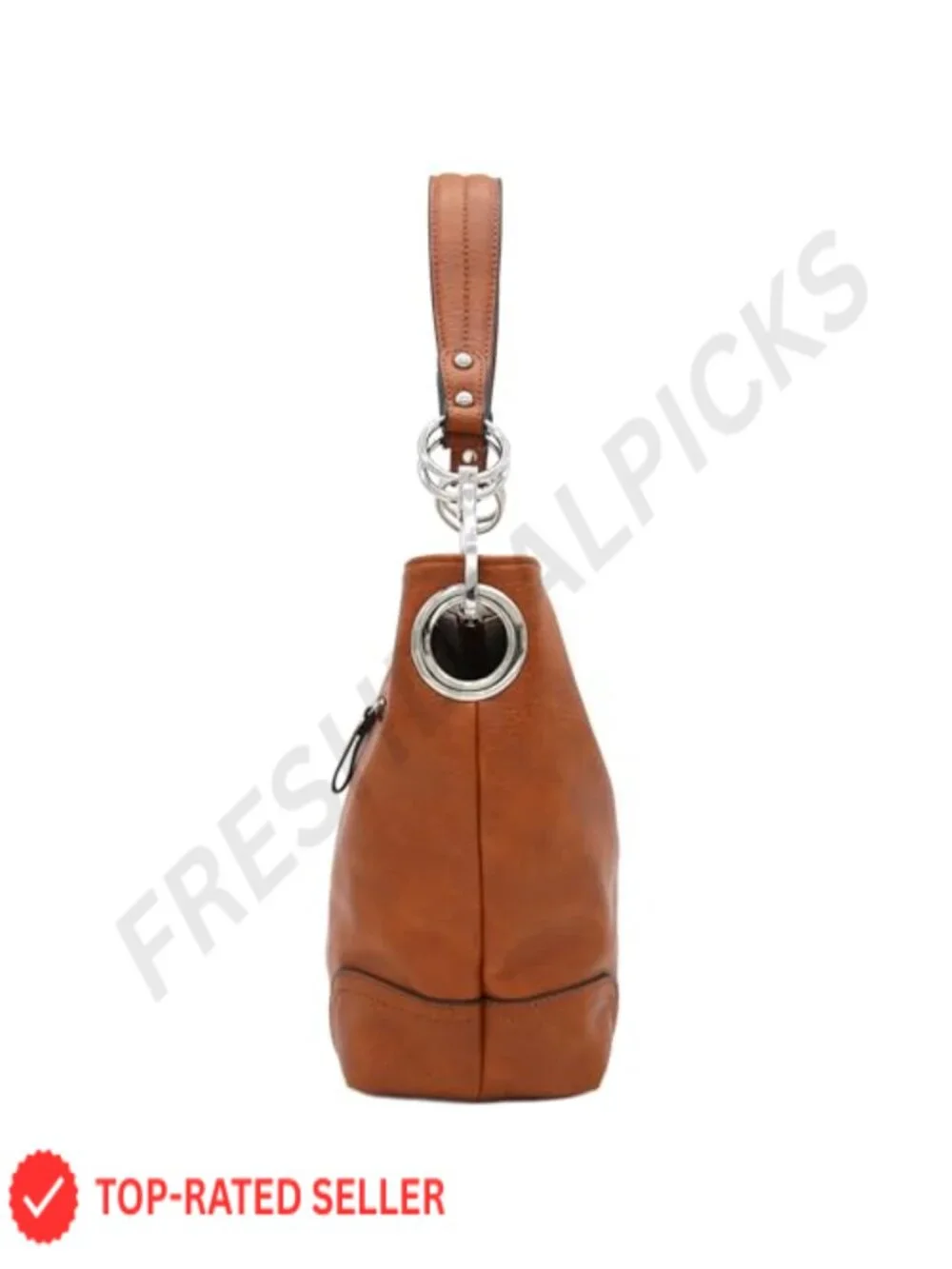Faux Leather Hobo Shoulder Bag with Detachable Strap, Zipper Closure